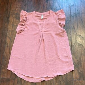 Zenana Outfitters Ruffle Sleeve Blouse in Mauve